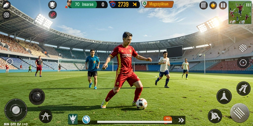 Screenshot gameplay menunjukkan aksi seru dalam permainan olahraga.