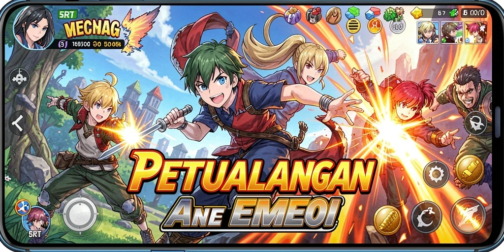Tampilan gameplay yang menarik dengan karakter anime yang ikonik.