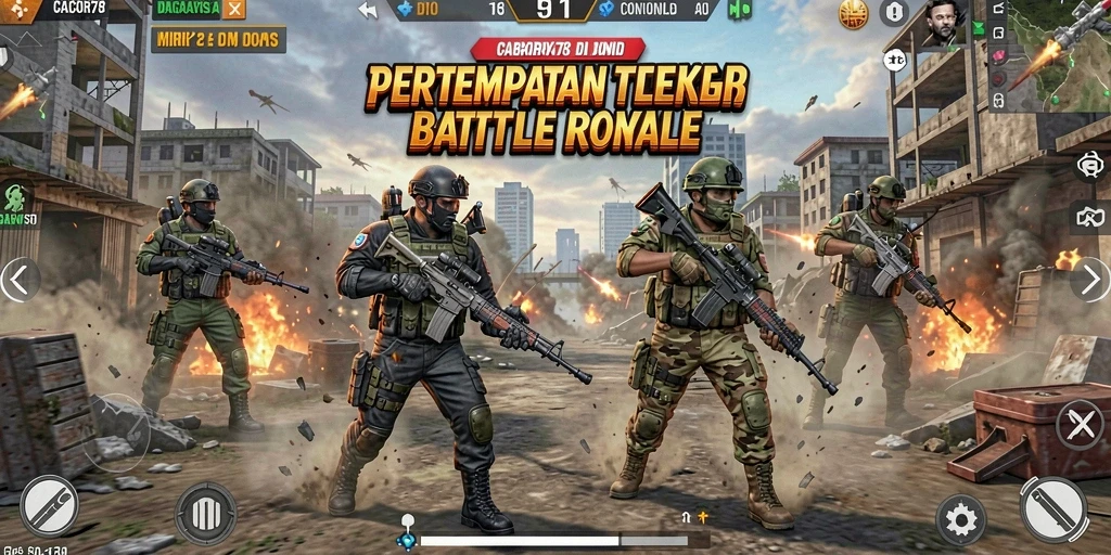 Menggambarkan pertempuran epik dalam game Battle Royale CACOR78.
