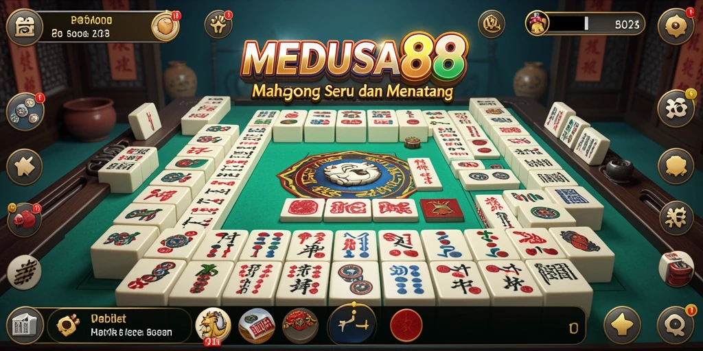 Screenshot gameplay MEDUSA88 yang menarik, menampilkan elemen Mahjong.