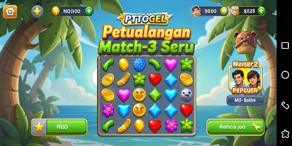 Menampilkan gameplay seru dari PTTOGEL Match-3.