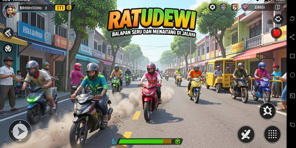 Gameplay seru RATUDEWI di trek balapan yang memukau.