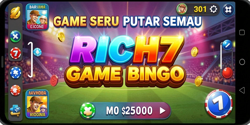 Tampilan gameplay seru RICH7 dengan kartu Bingo yang menantang.