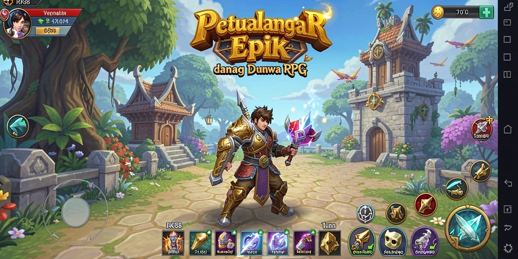 Screenshot utama RK88 menampilkan aksi pertarungan yang intens dalam RPG.
