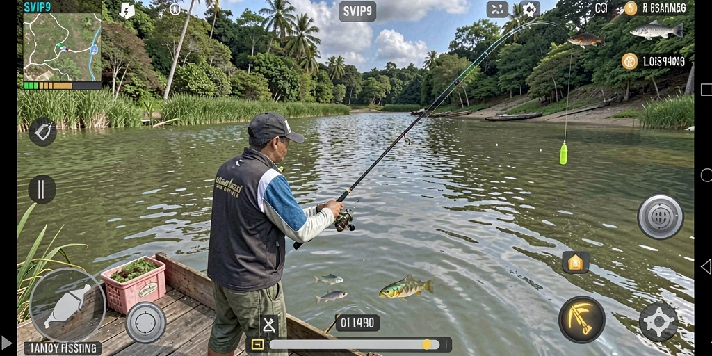 Tampilan menarik dari gameplay memancing di SVIP9 yang seru dan menantang.