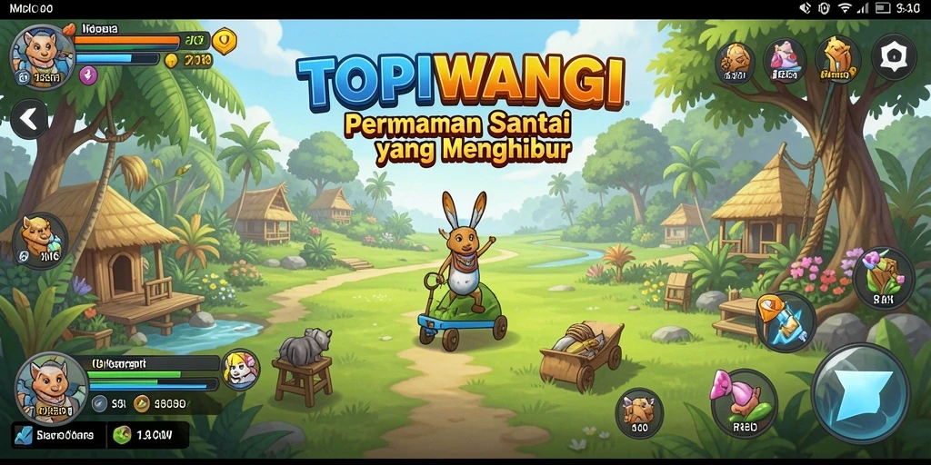 Tampilan gameplay <strong>TOPIWANGI</strong> dengan misi yang menyenangkan dan penuh warna.