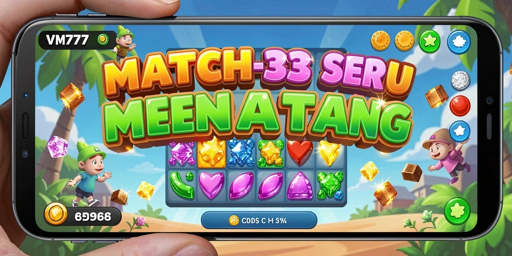 Screenshot gameplay Match-3 yang menunjukkan kombinasi warna-warni.
