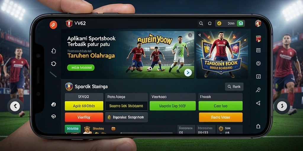 Tangkapan layar utama VV62 menampilkan gameplay Sportsbook yang dinamis.